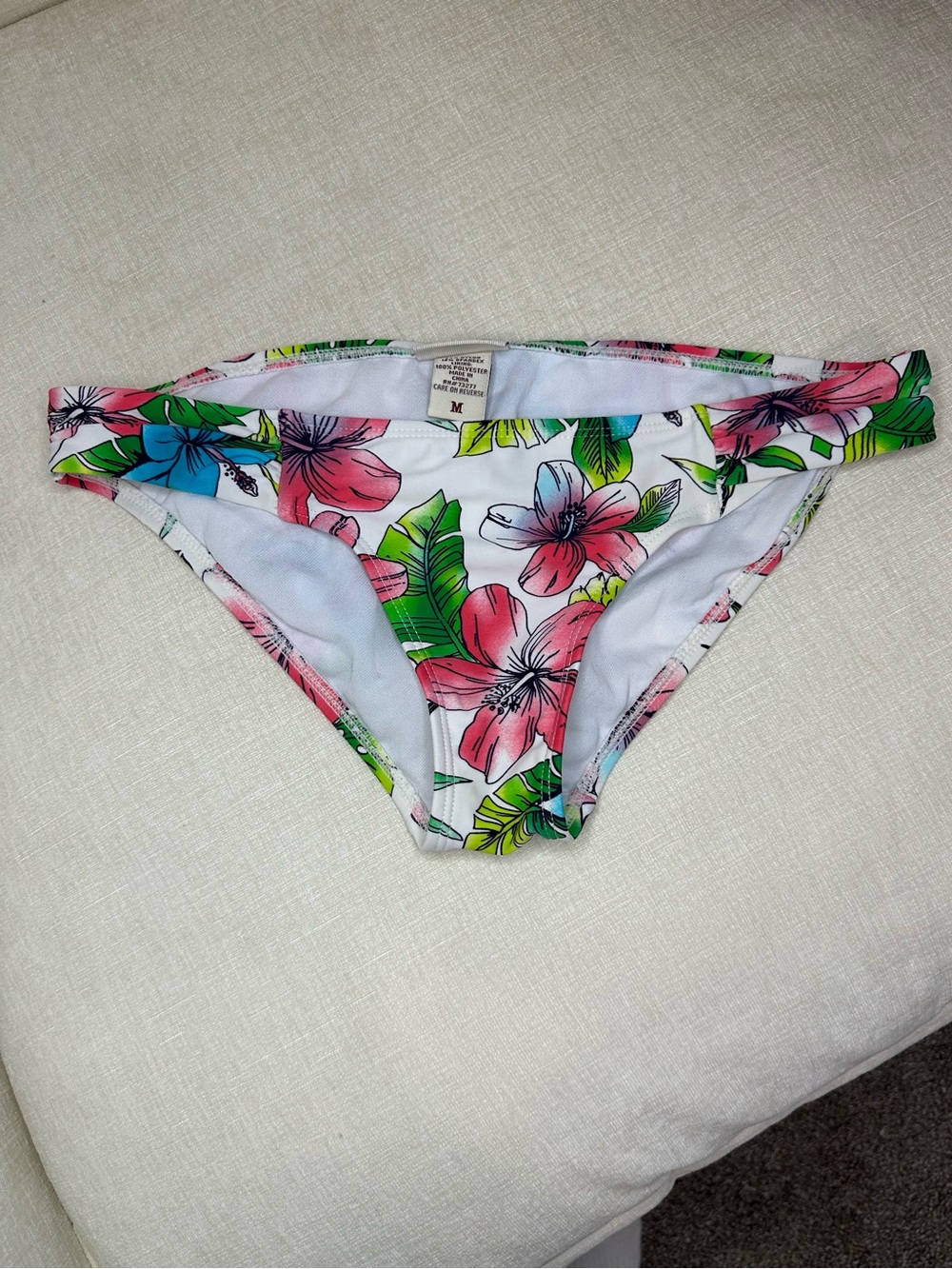 2010’s Mudd White Bikini Bottoms with Pink Floral & Green Leaves